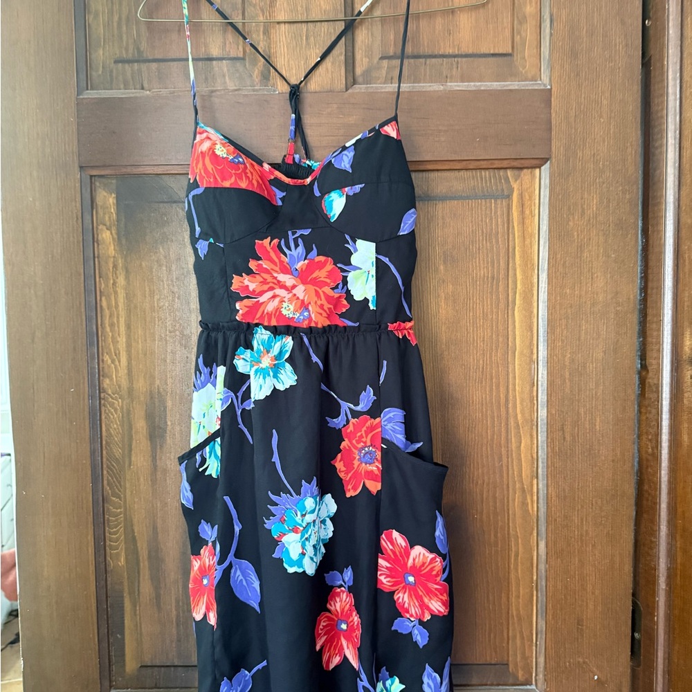 American Eagle Outfitters Black Floral Spaghetti Strap Dress